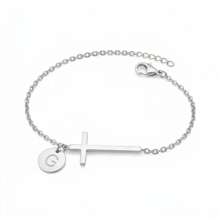 Elodryn | Pulsera Inicial Sagrada – Cruz Personalizada