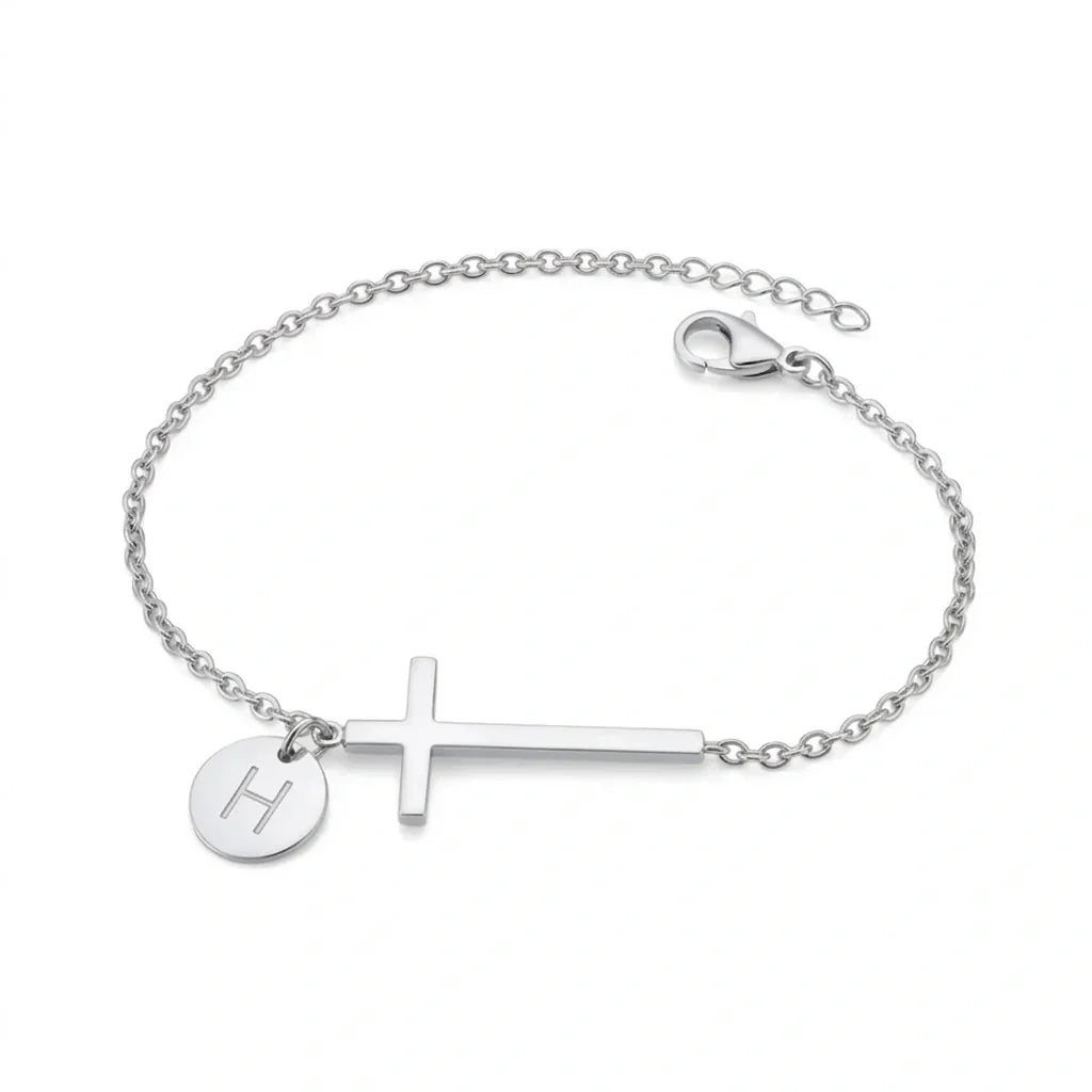 Elodryn | Pulsera Inicial Sagrada – Cruz Personalizada