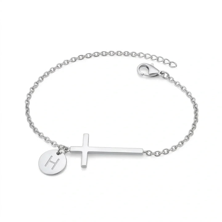 Elodryn | Pulsera Inicial Sagrada – Cruz Personalizada