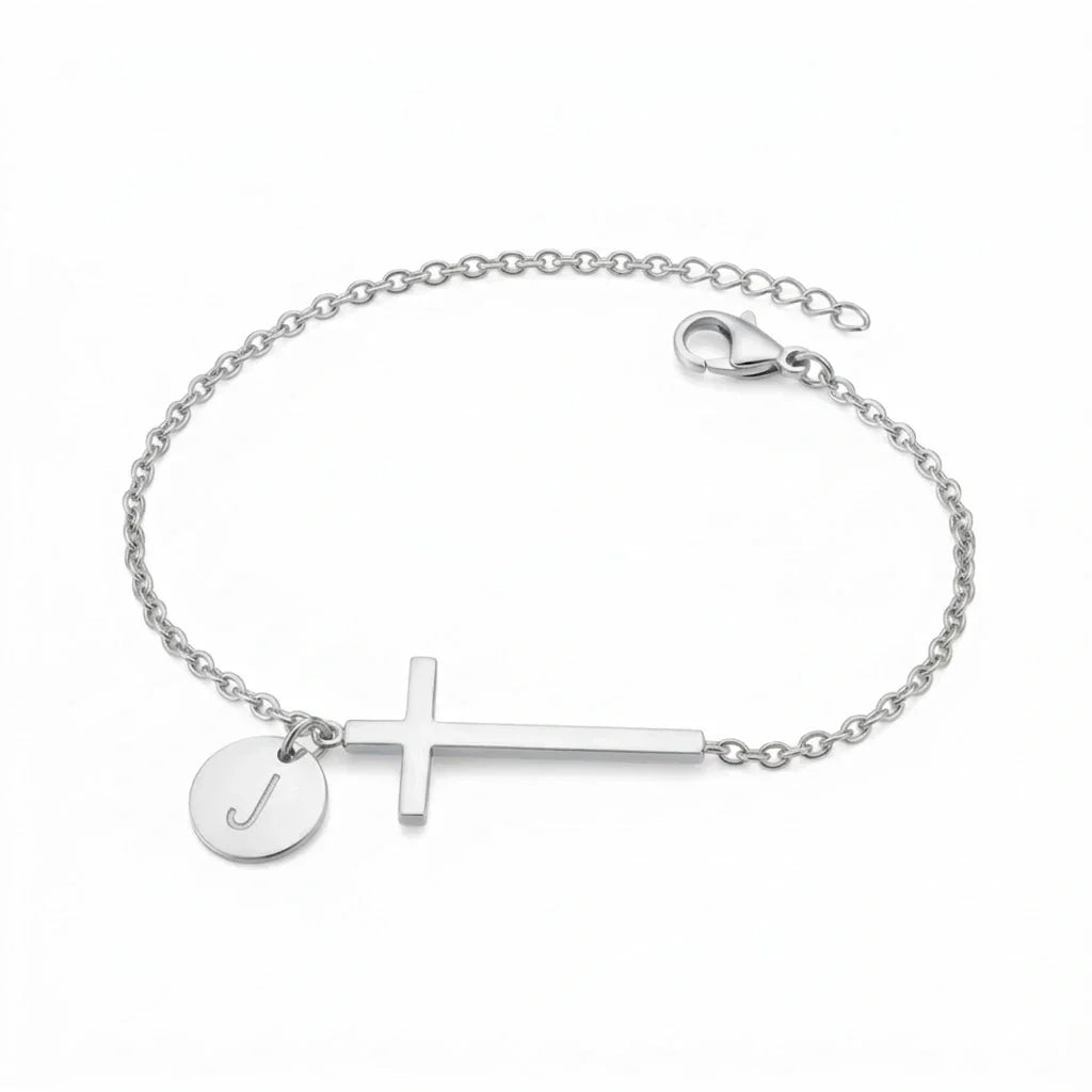Elodryn | Pulsera Inicial Sagrada – Cruz Personalizada