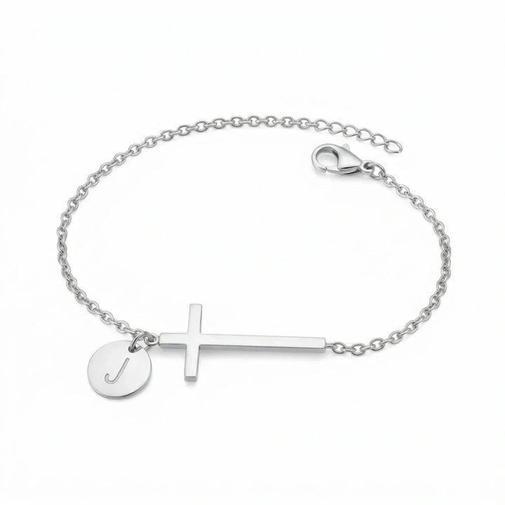 Elodryn | Pulsera Inicial Sagrada – Cruz Personalizada