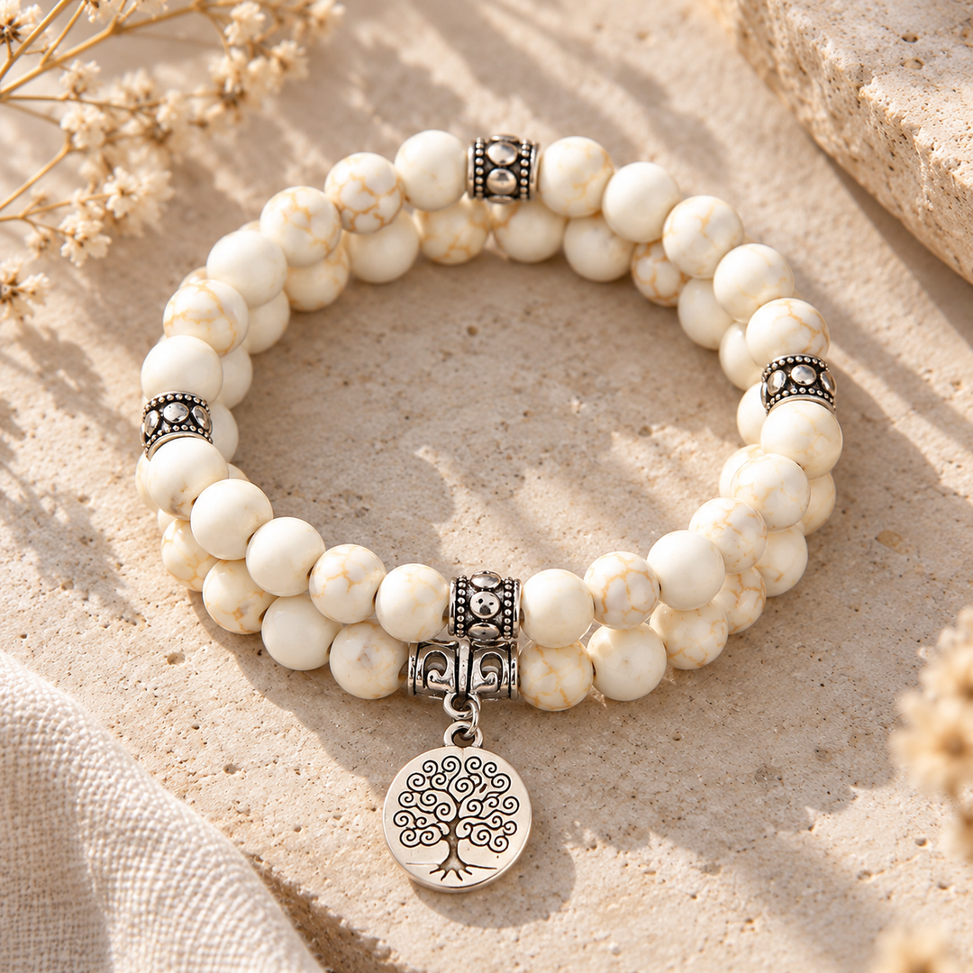 Chelsea | Pulsera Mala de Howlita con Cuentas Naturales y Estilo Espiritual