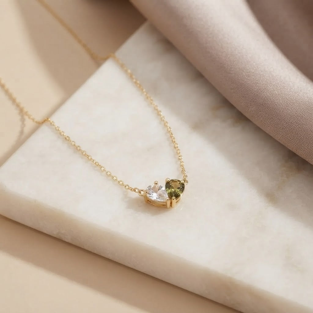 Ariana | Collar Corazón con Dos Piedras de Nacimiento