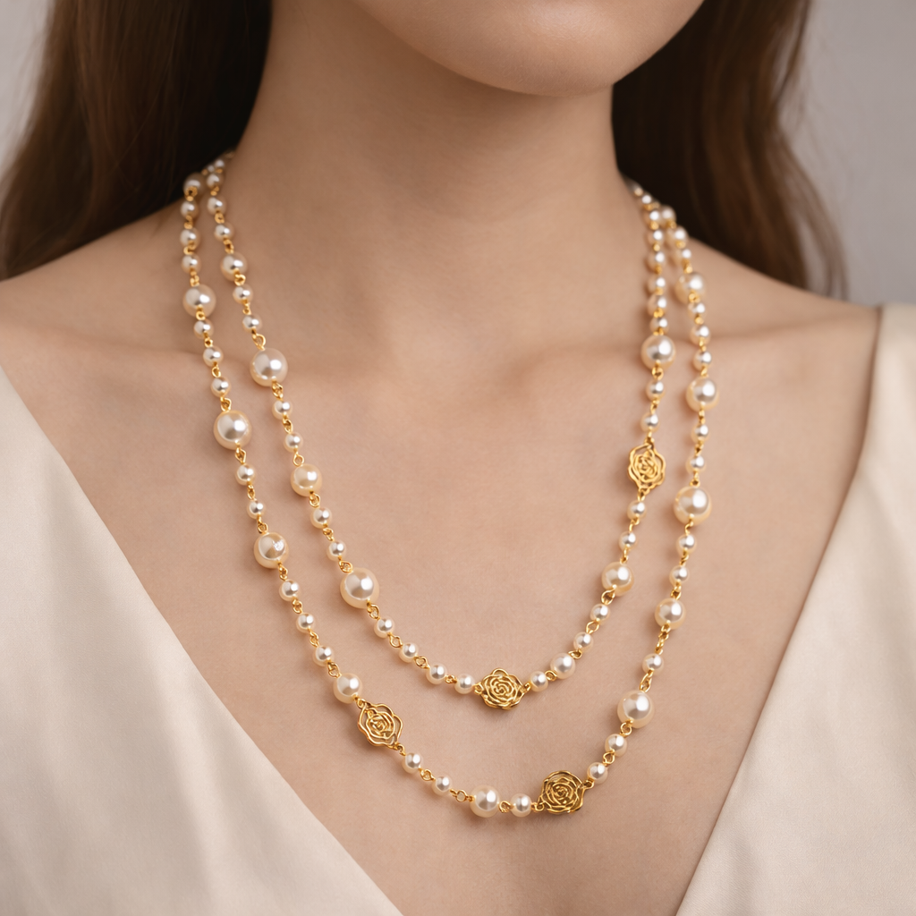 Darivienne | Collar elegante de perlas con cadena dorada
