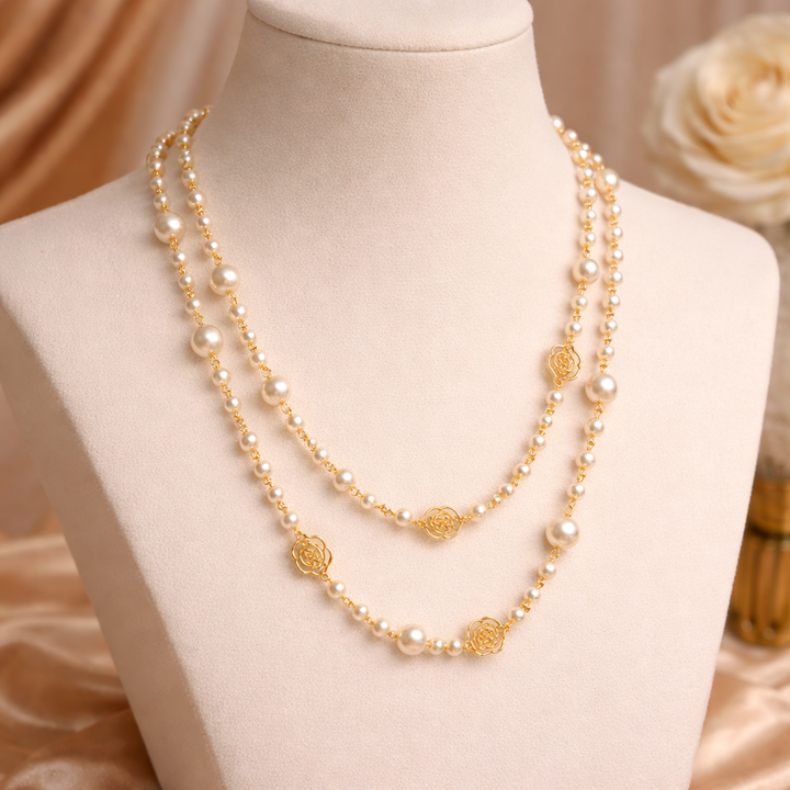 Darivienne | Collar elegante de perlas con cadena dorada