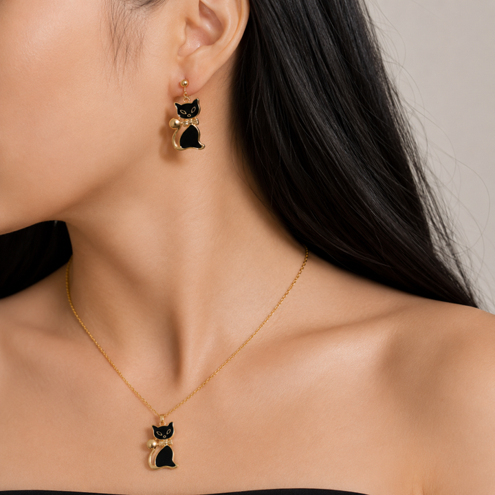 Elin | Aretes de Gato Negro con Estilo Chic