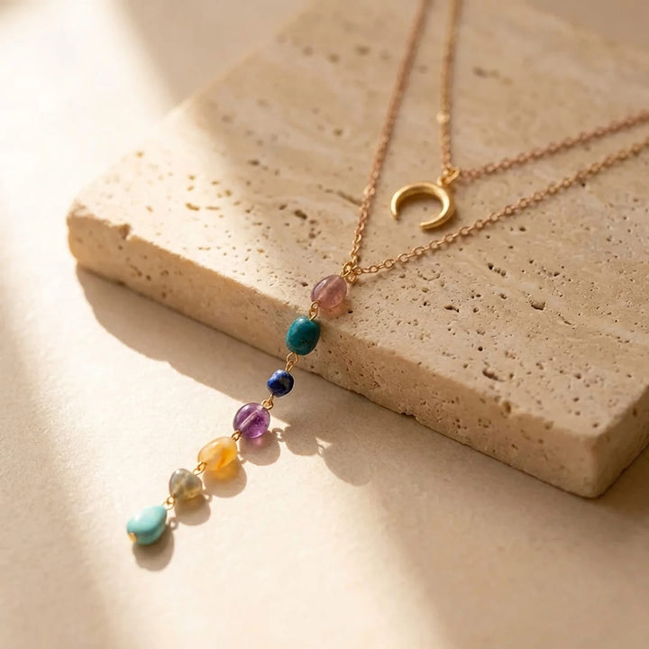 Laura | Collar de Doble Fila con Piedras Naturales de los 7 Chakras