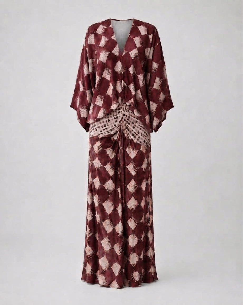 Bethany | Vestido Largo con Estampado Mosaico y Mangas Kimono