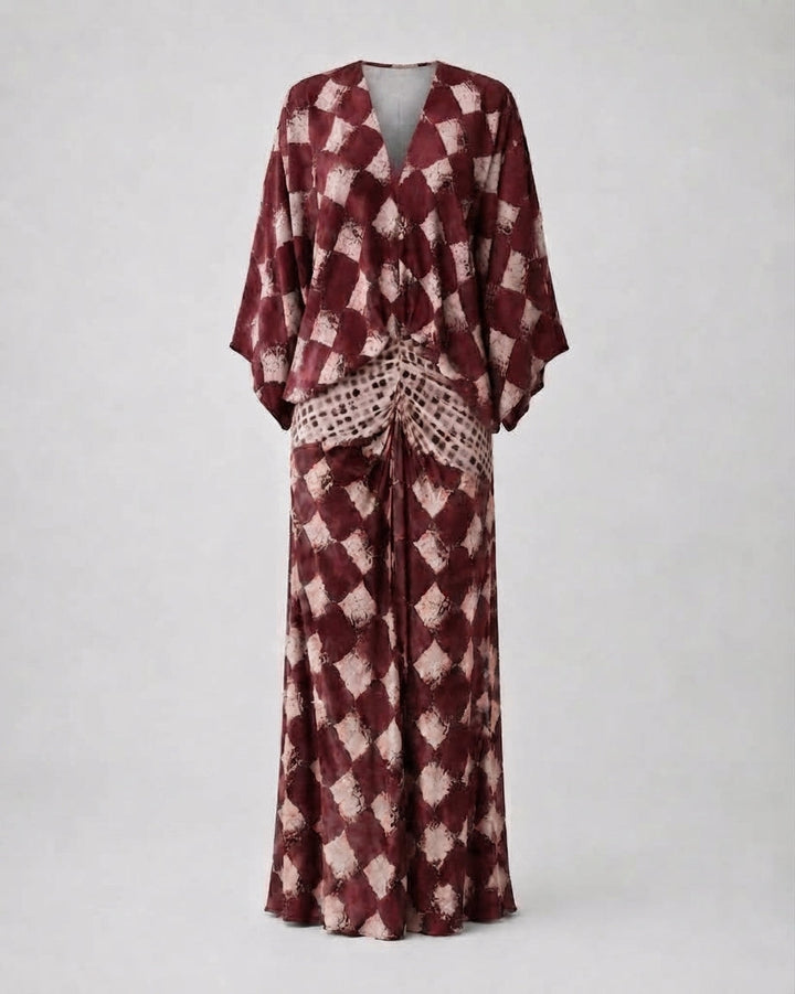 Bethany | Vestido Largo con Estampado Mosaico y Mangas Kimono