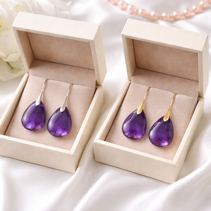 Genira | Pendientes de Piedra Natural Amatista en Forma de Gota