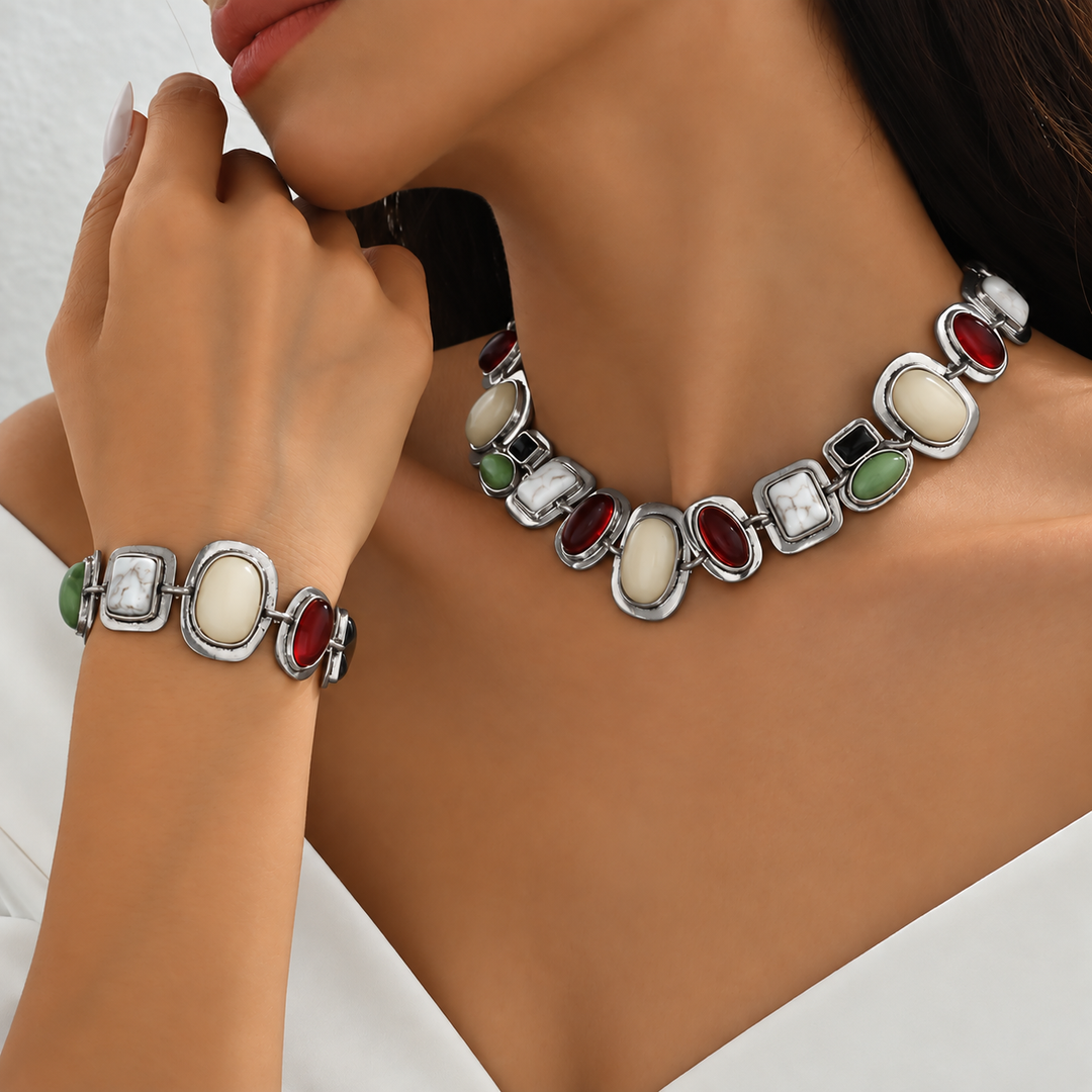 Graevis | Set Bohemio de Collar y Pulsera con Diseño Étnico Multicolor