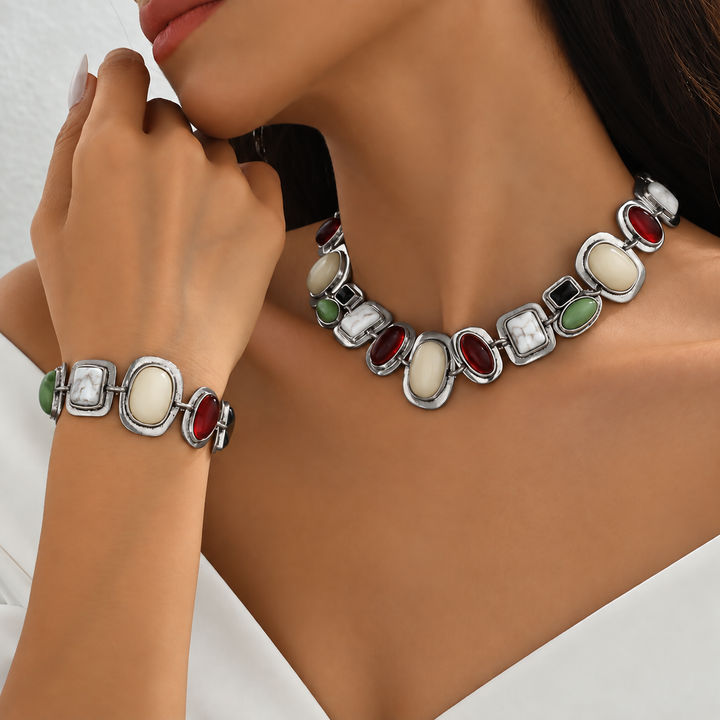 Graevis | Set Bohemio de Collar y Pulsera con Diseño Étnico Multicolor