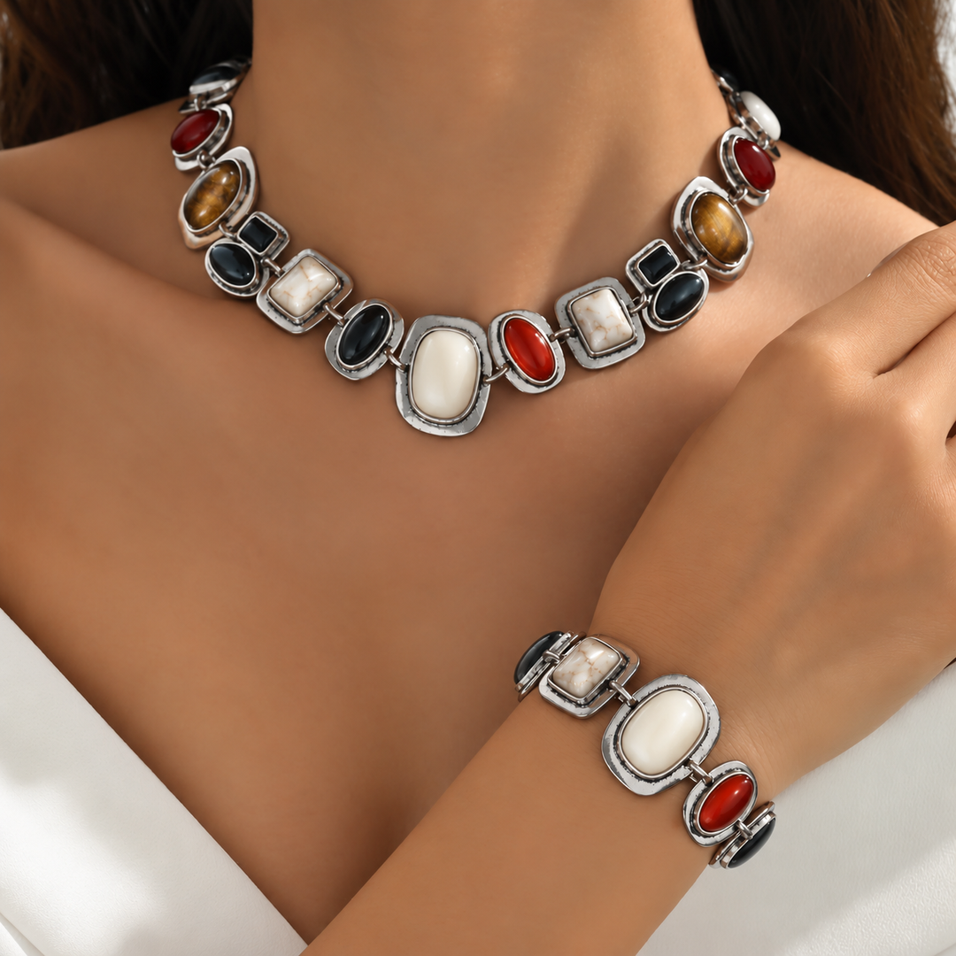 Graevis | Set Bohemio de Collar y Pulsera con Diseño Étnico Multicolor