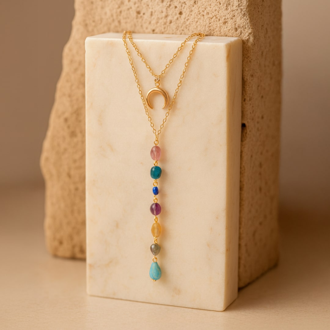 Laura | Collar de Doble Fila con Piedras Naturales de los 7 Chakras