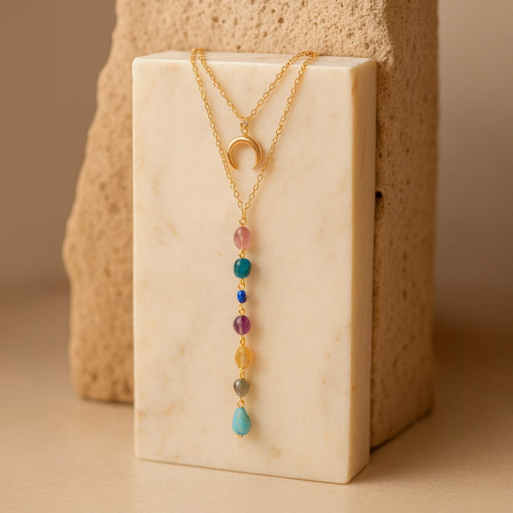 Laura | Collar de Doble Fila con Piedras Naturales de los 7 Chakras