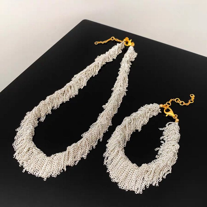 Ursa | Pendientes, collar, pulsera con flecos en forma de cascada