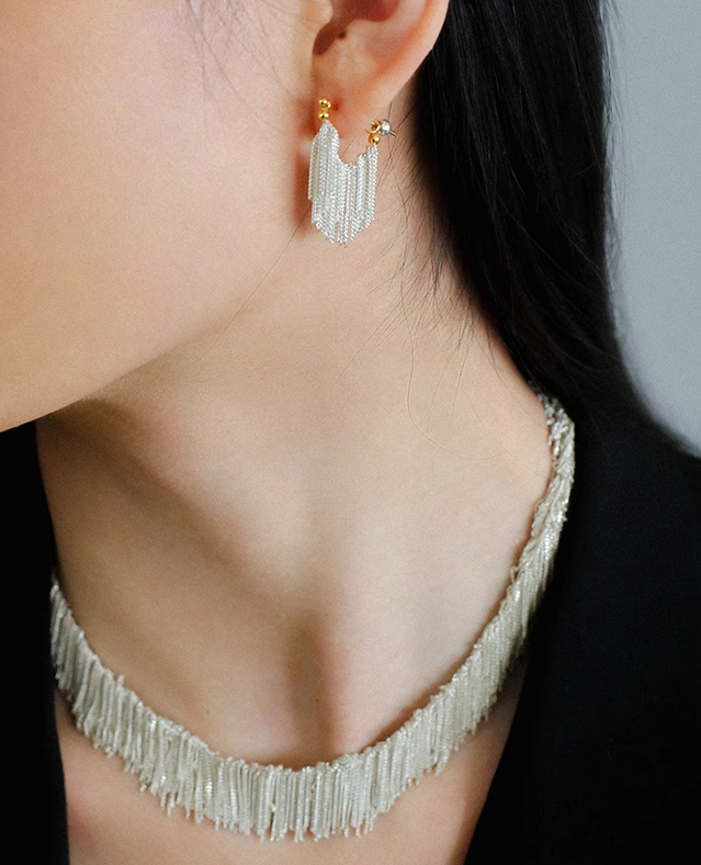 Ursa | Pendientes, collar, pulsera con flecos en forma de cascada
