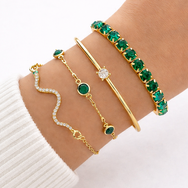Orelissea | Juego Pulseras Cristal Esmeralda Clásico