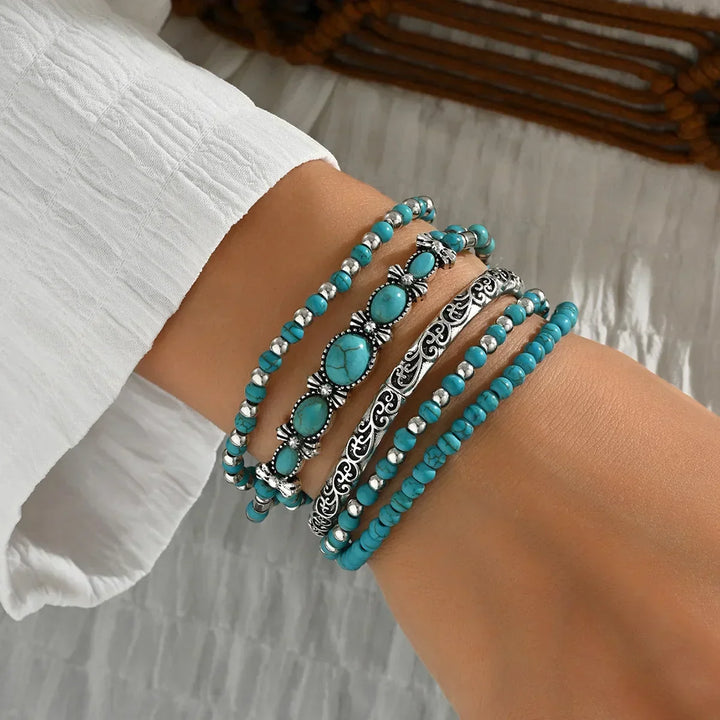 Selavienne | Pulseras bohemias con cuentas verdes y turquesa