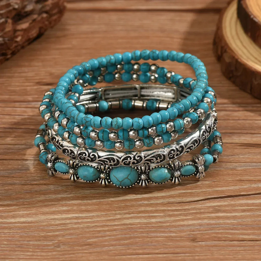 Selavienne | Pulseras bohemias con cuentas verdes y turquesa