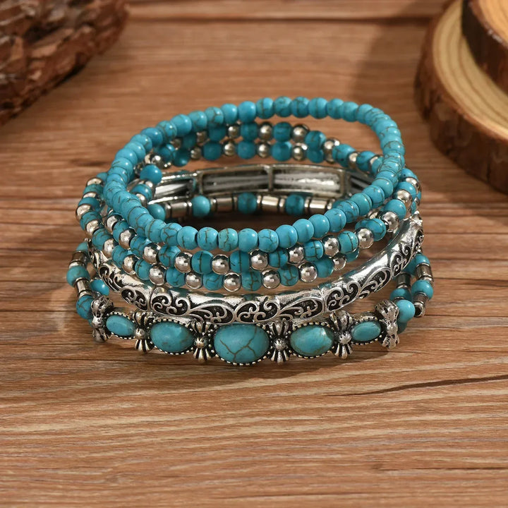 Selavienne | Pulseras bohemias con cuentas verdes y turquesa