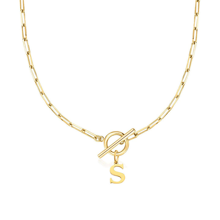 Ganelle | Collar con Cierre de Candado Circular y Letra Inicial en Forma de Clip de Papel