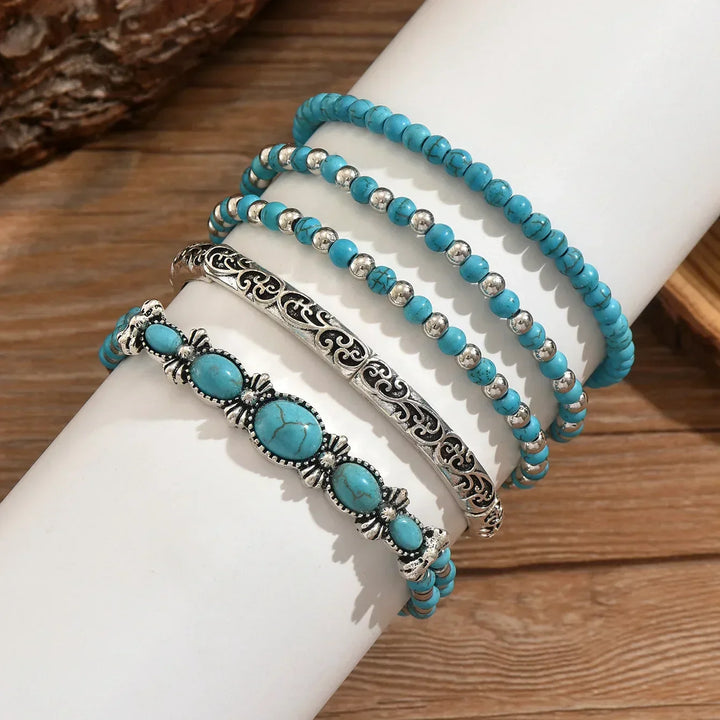 Selavienne | Pulseras bohemias con cuentas verdes y turquesa
