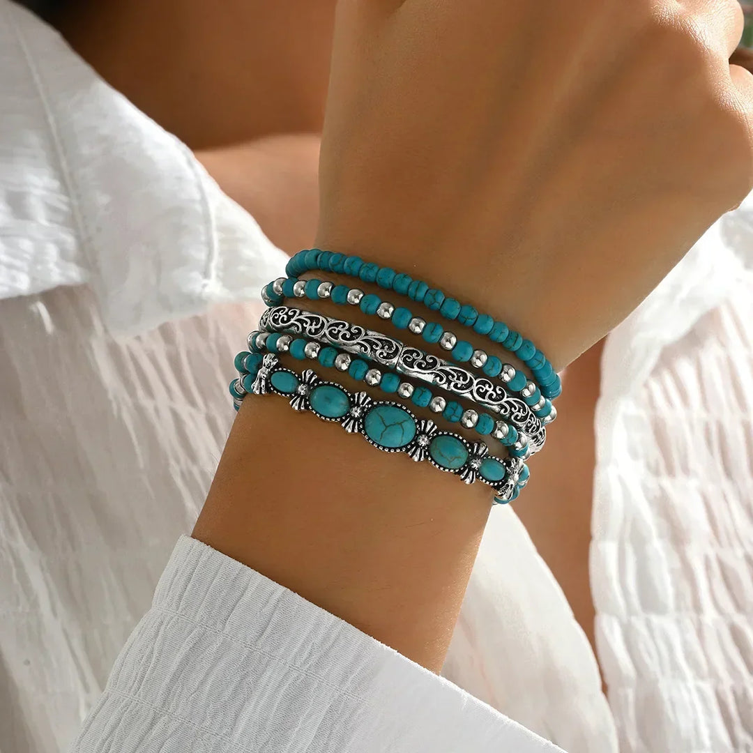 Selavienne | Pulseras bohemias con cuentas verdes y turquesa