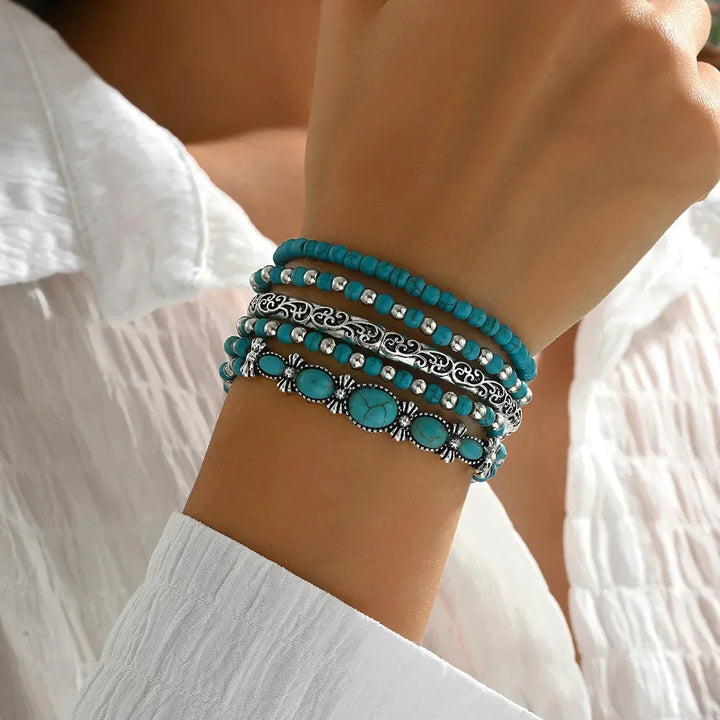 Selavienne | Pulseras bohemias con cuentas verdes y turquesa
