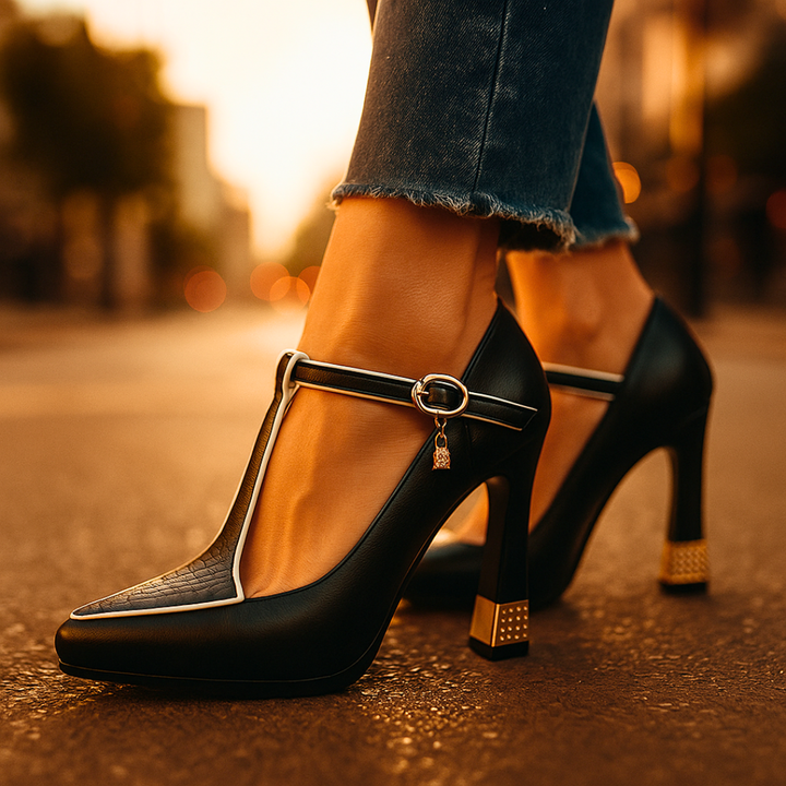 Carmen | Tacones con Correa en T y Plantilla Acolchada