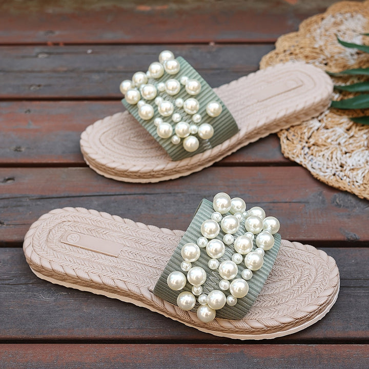 Fruxith | Sandalias Planas con Perlas Decorativas y Máxima Comodidad