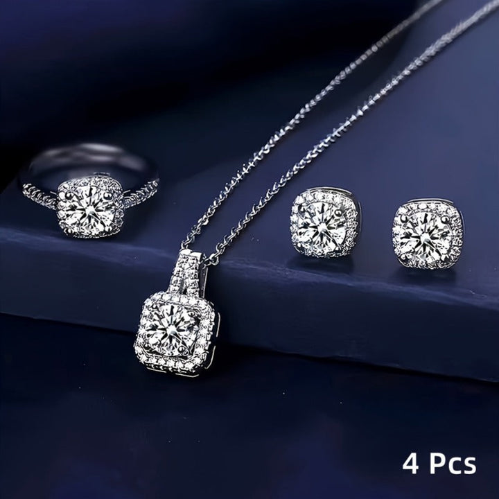 Elkie | Set Elegante de Joyería Brillante con Collar, Anillo y Aretes