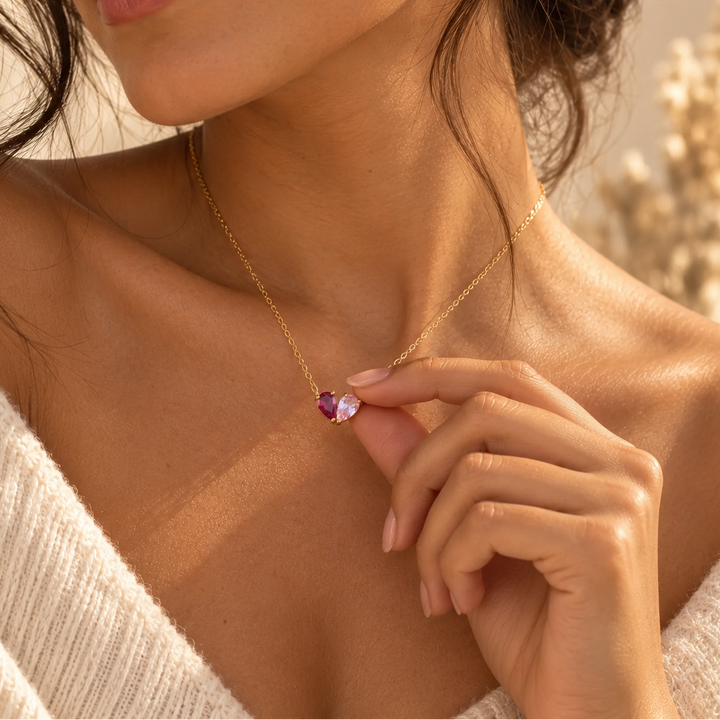Ariana | Collar Corazón con Dos Piedras de Nacimiento