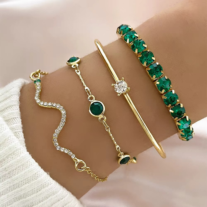 Orelissea | Juego Pulseras Cristal Esmeralda Clásico