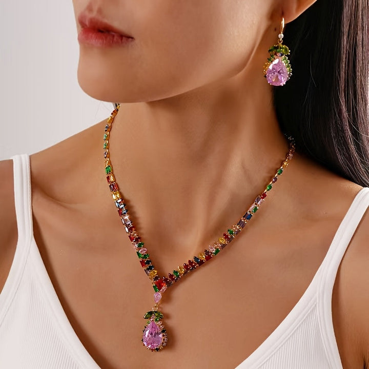 Quothex | Set de Collar y Aretes con Diseño de Gota Multicolor Elegante