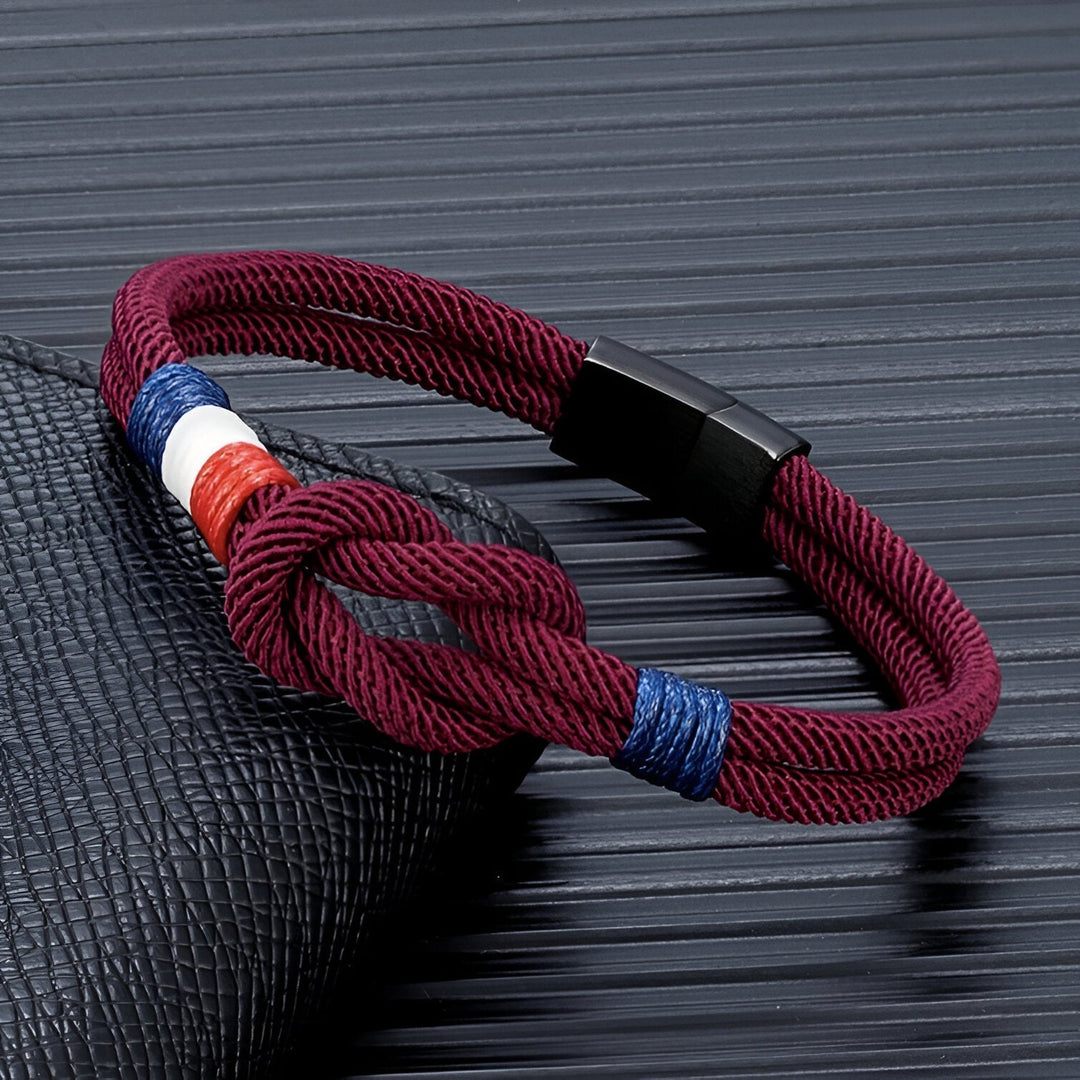 Porter | Pulsera de Cordón con Nudo y Detalle de Bandera Francesa Ajustable