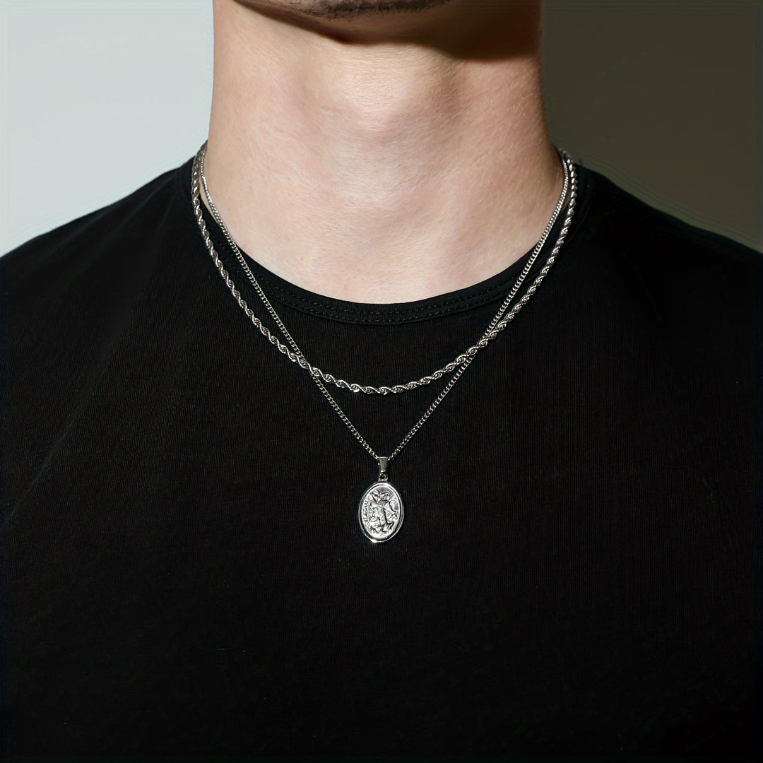 Seraphine | Collar de Cadena de Giro Ovalado de Acero Inoxidable para Hombre, Accesorio de Moda Casual Diario