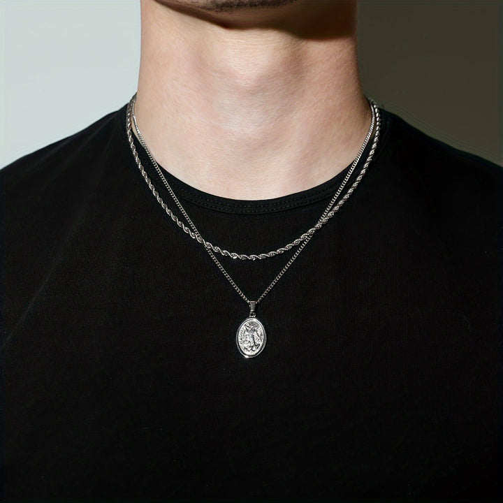 Seraphine | Collar de Cadena de Giro Ovalado de Acero Inoxidable para Hombre, Accesorio de Moda Casual Diario