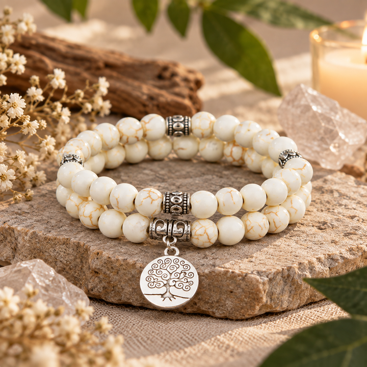 Chelsea | Pulsera Mala de Howlita con Cuentas Naturales y Estilo Espiritual