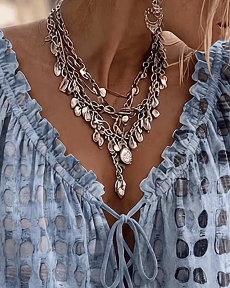 Paige | Blusa de Lunares con Escote en V Ajustable y Mangas 3/4