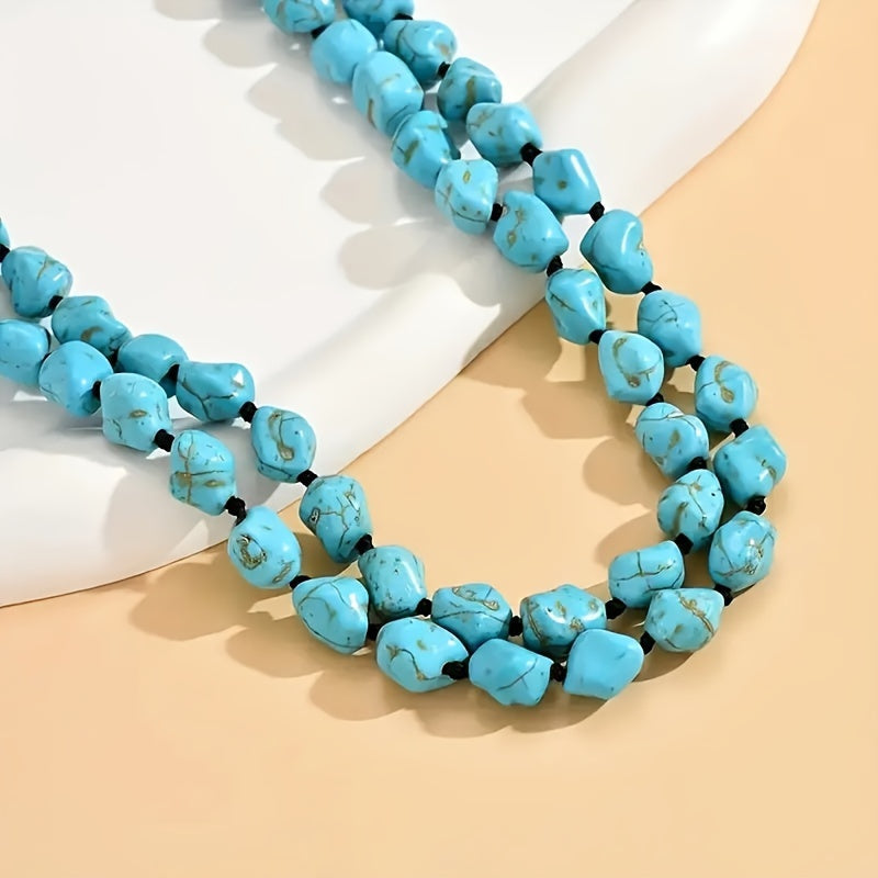 Saria | Collar Bohemio de Doble Capa con Turquesa y Piedras Naturales