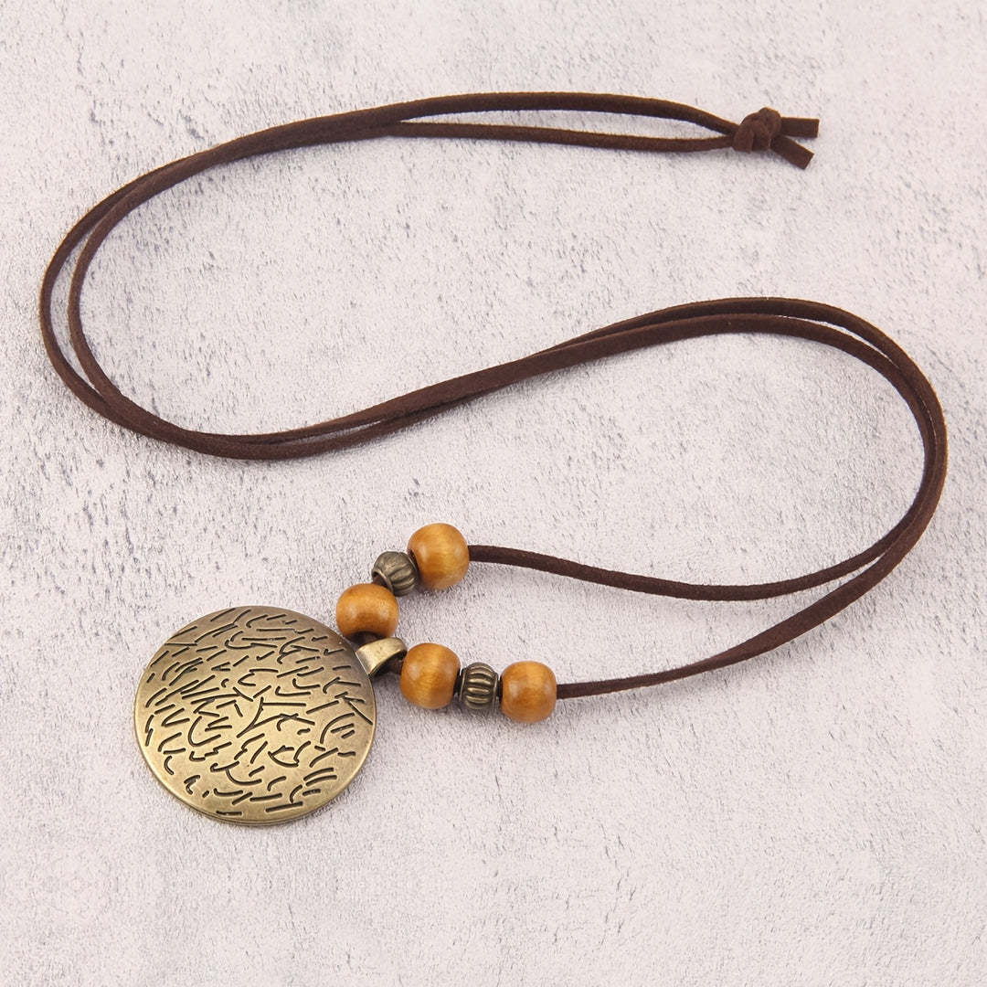 Vance | Collar Largo de Estilo Vintage con Cuentas y Colgante Redondo