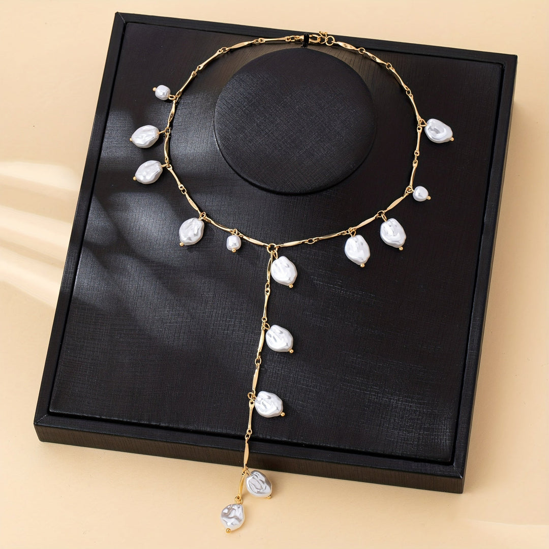 Hevoxe |Collar Elegante en Forma de Y con Perlas y Diseño Irregular