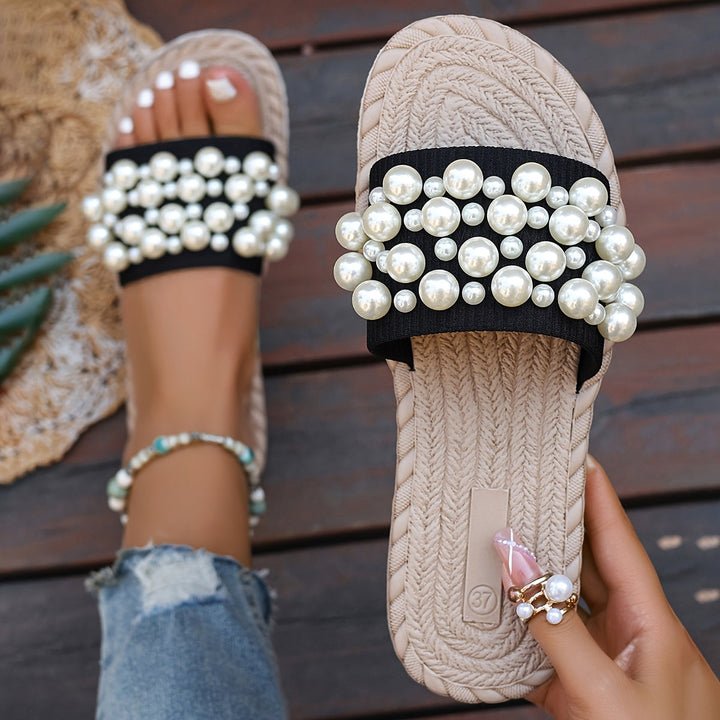 Fruxith | Sandalias Planas con Perlas Decorativas y Máxima Comodidad