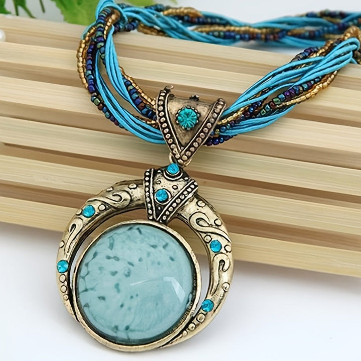 Jora | Collar Bohemio con Colgante de Piedra Verde Marmoleada