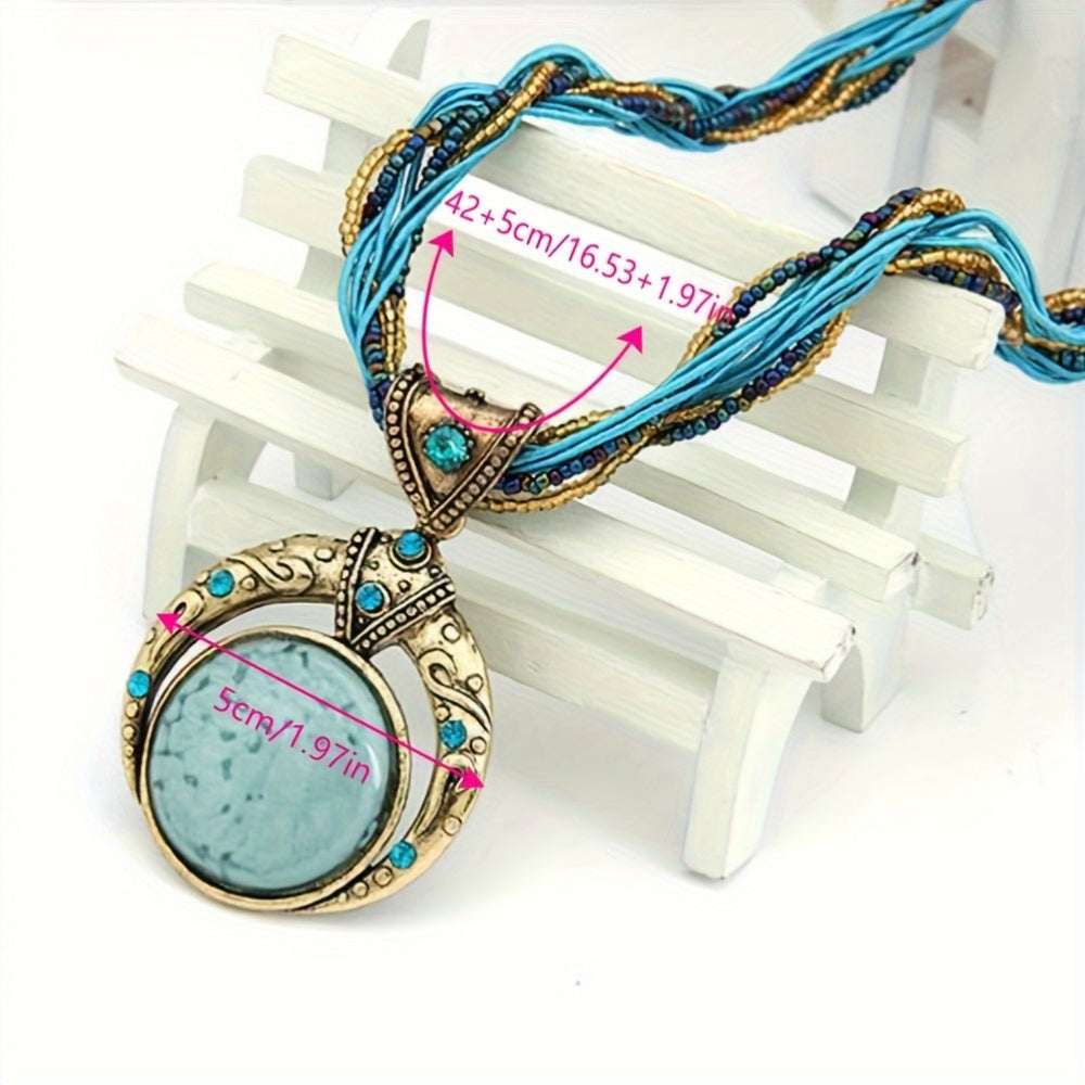 Jora | Collar Bohemio con Colgante de Piedra Verde Marmoleada