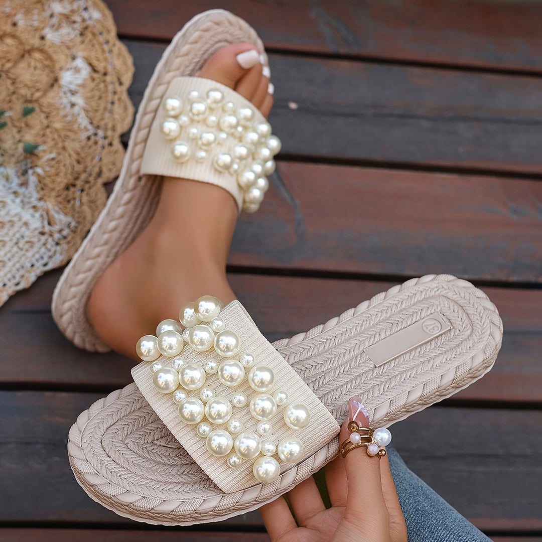 Fruxith | Sandalias Planas con Perlas Decorativas y Máxima Comodidad