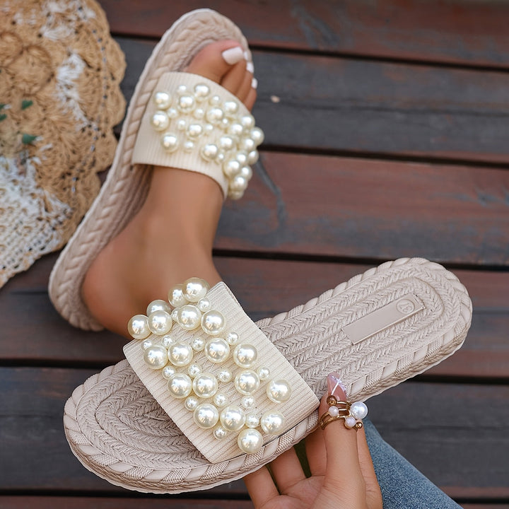 Fruxith | Sandalias Planas con Perlas Decorativas y Máxima Comodidad