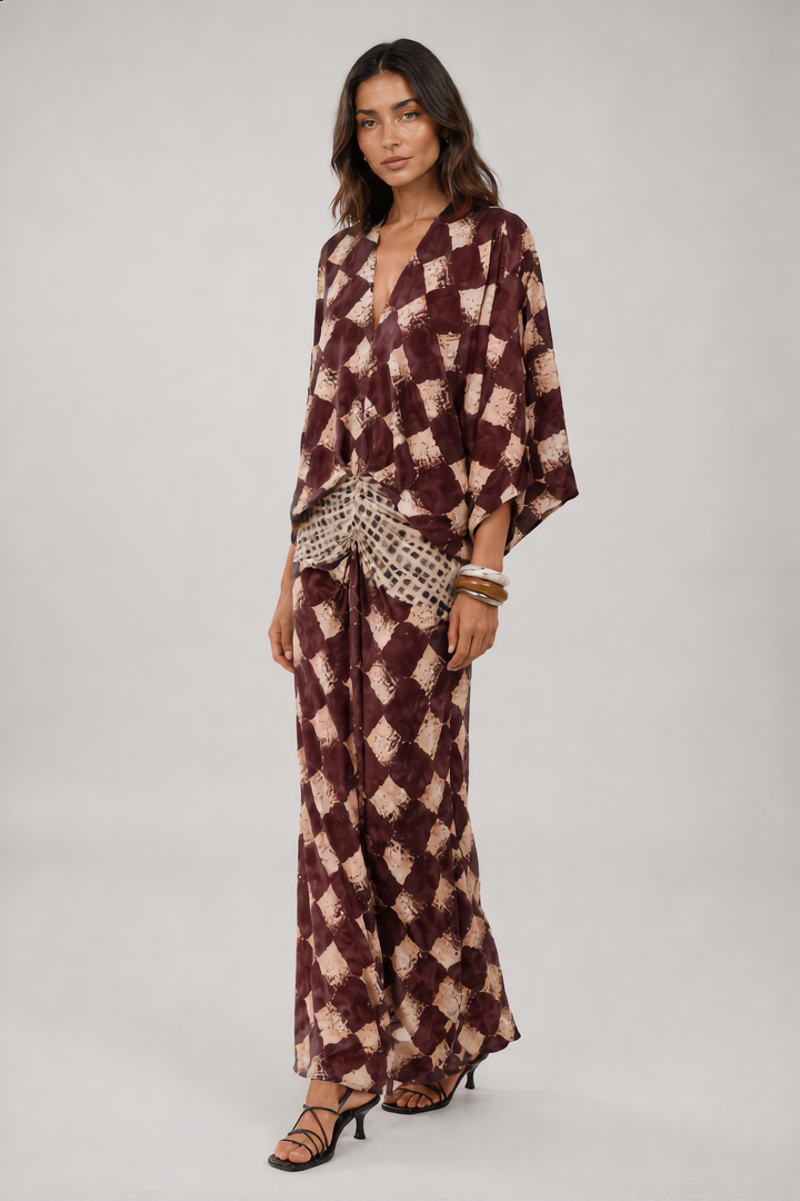 Bethany | Vestido Largo con Estampado Mosaico y Mangas Kimono