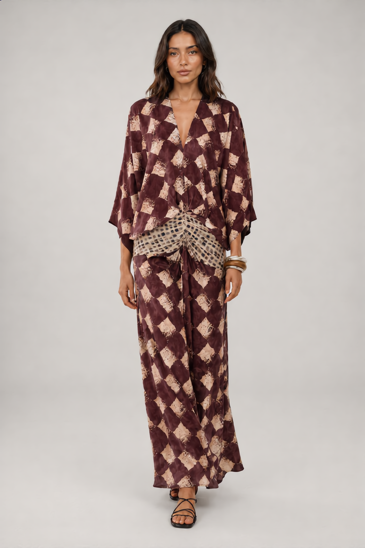 Bethany | Vestido Largo con Estampado Mosaico y Mangas Kimono